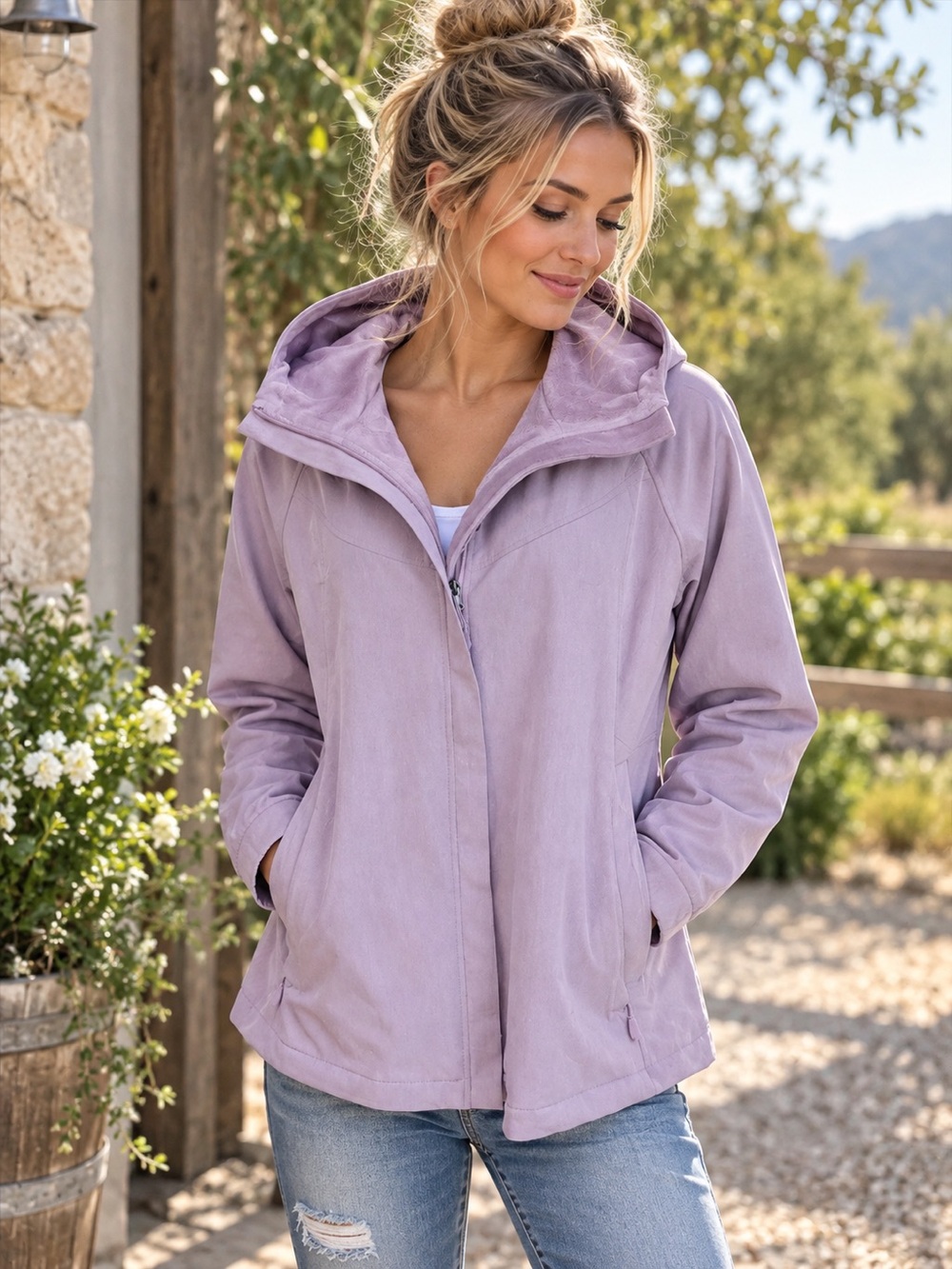 Kirkland Signature Women’s XL Lavender Hooded Faux Fur Lined Jacket Coat
